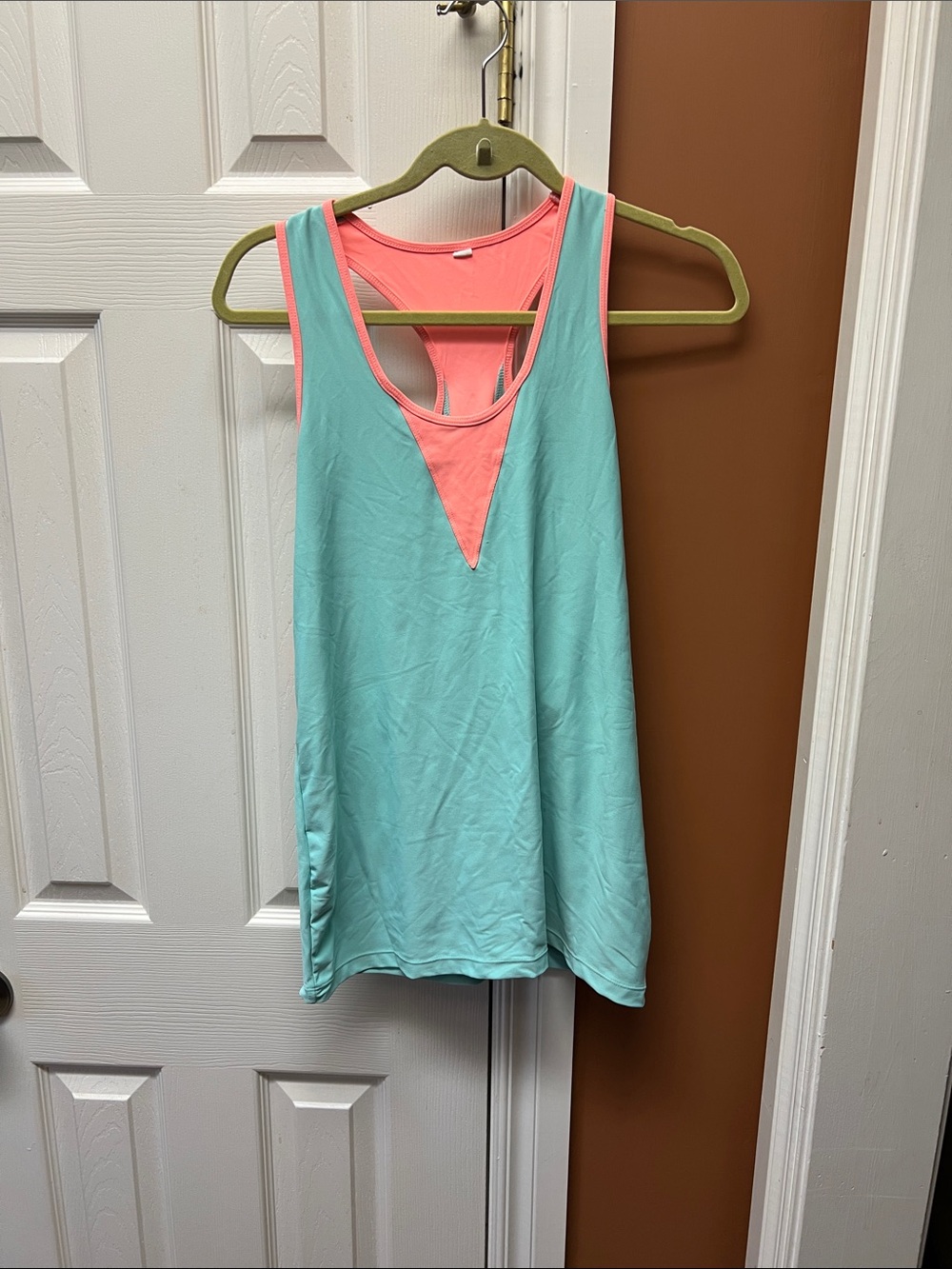 Sleeveless Aqua Tank Top with Coral Inset